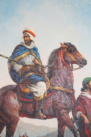 Moroccan Orientalist Oil Painting of Men on Horses