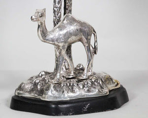 Orientalist Cast Silver Metal Camel Standing Under Palm Trees