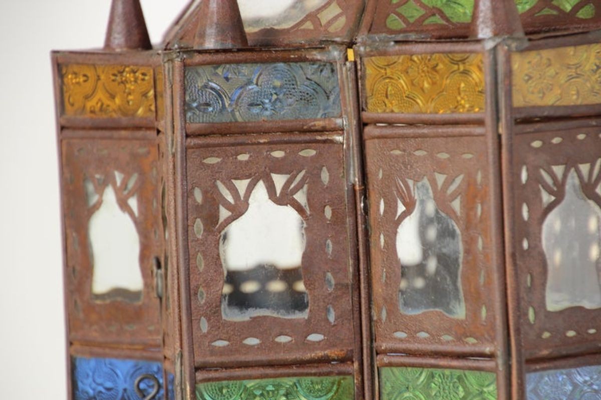 Moroccan Moorish Multi-Color Glass Lantern in Star Shape