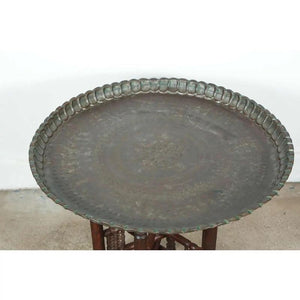 Turkish Tin Copper Tray Table on Wooden Folding Stand