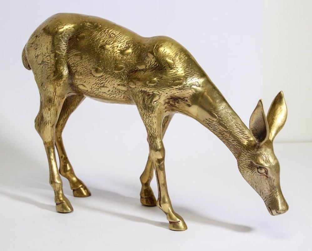 Hollywood Regency Cast Brass Standing Doe Sculpture, 1960s