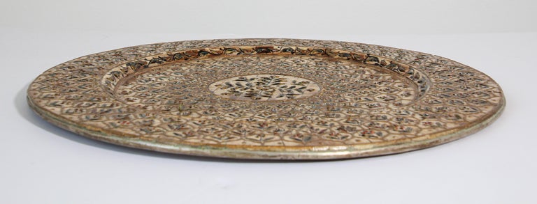 Indian Mughal style Overlaid and Hand Painted Metal Platter 1950