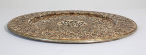 Indian Mughal style Overlaid and Hand Painted Metal Platter 1950