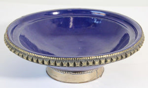 Cobalt Blue Moroccan Ceramic Bowl with Silver Overlay