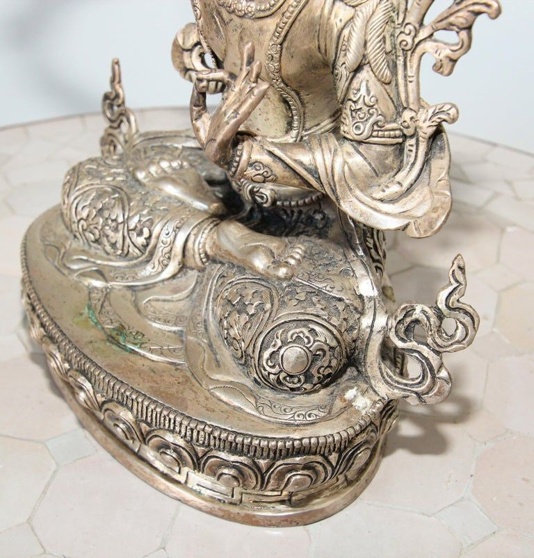 Silvered Metal Manjushri, Sino, Tibetan Buddhist Deity