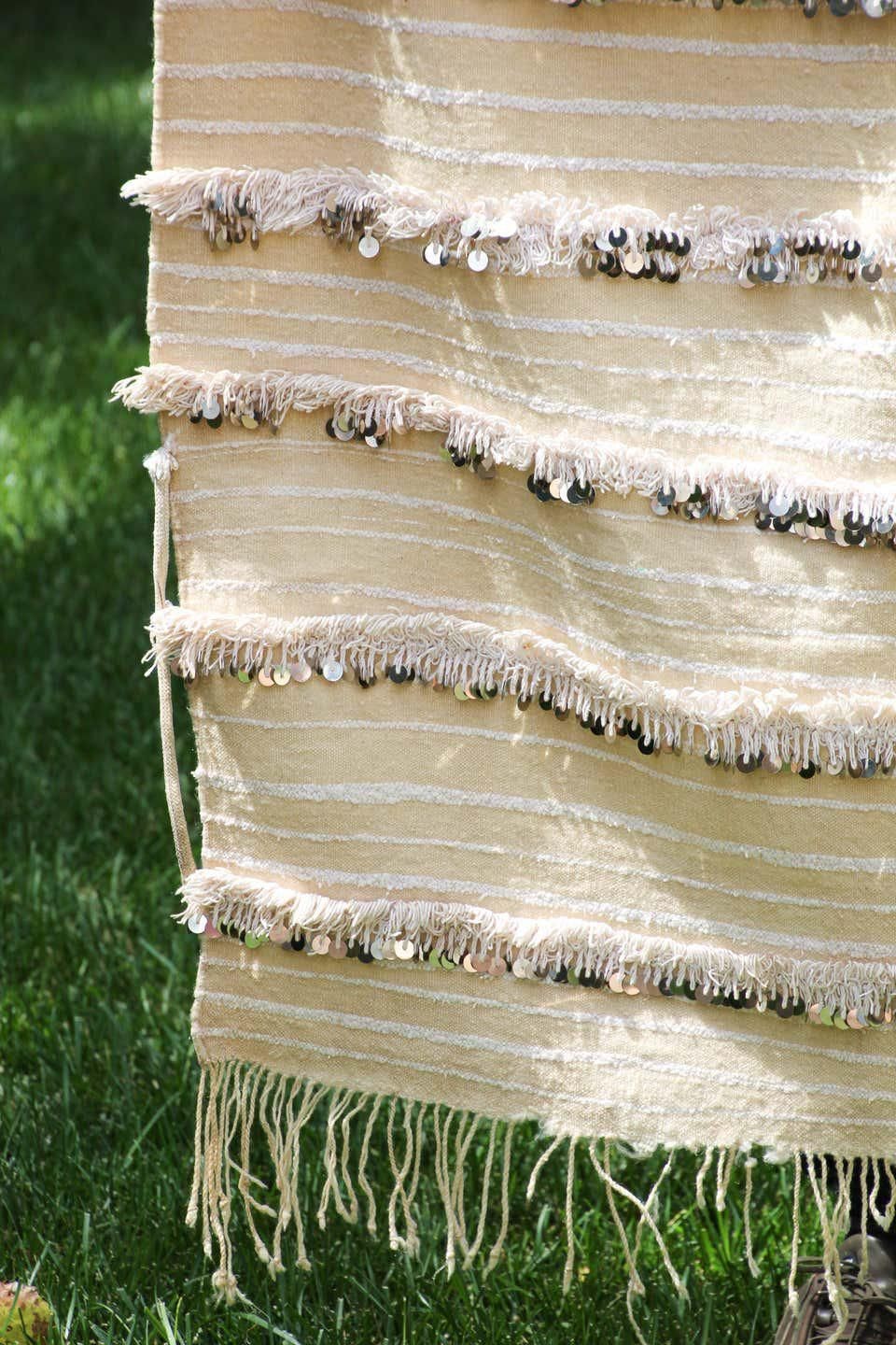 Vintage Tribal Moroccan Handcrafted Wedding Sequined Blanket Throw