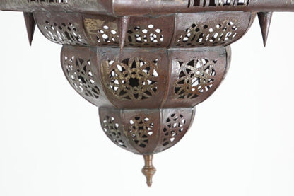Vintage Moroccan Moorish Bronze Metal & Multicolor Glass Hanging Lantern