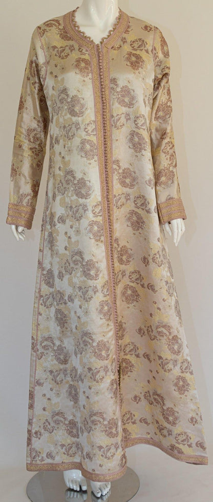 Vintage Moroccan Caftan Gold Damask Embroidered 1960s