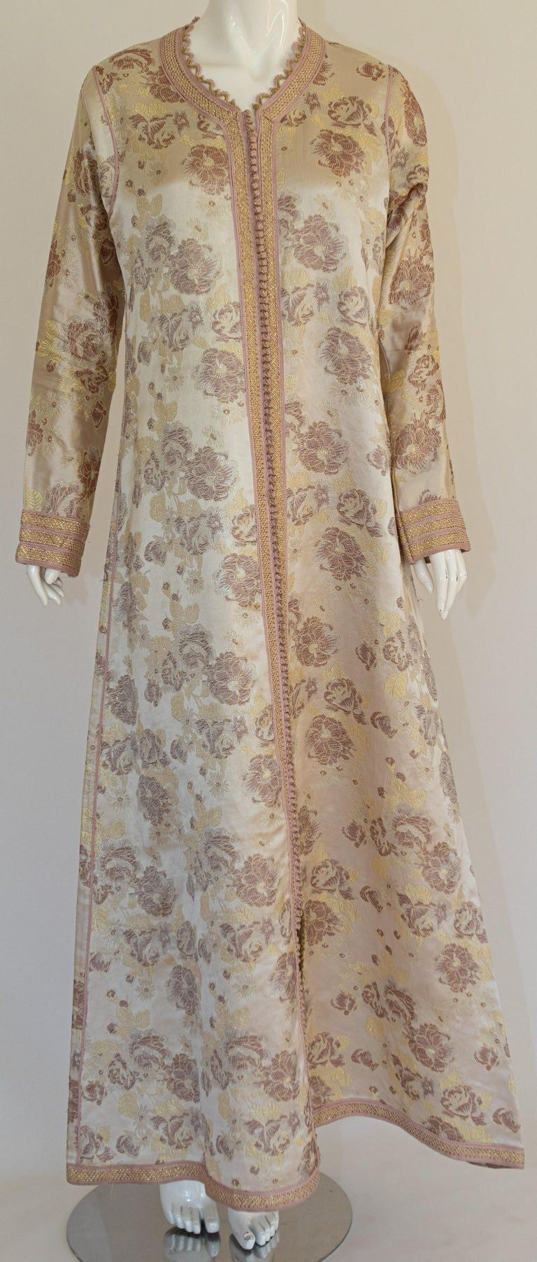 Moroccan Caftan Gold Damask Embroidered, Vintage, 1960s