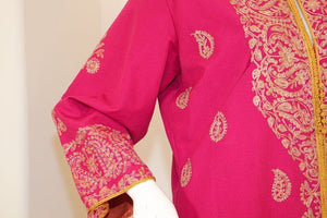 Vintage Moroccan Caftan Hot Pink with Gold, 1970's