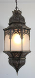 Moroccan Moorish Hanging Metal Lantern with Milky Glass