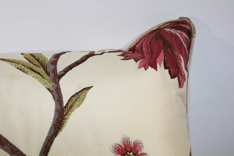 Vintage Throw Decorative Taffeta Pillow Embroidered with Flowers