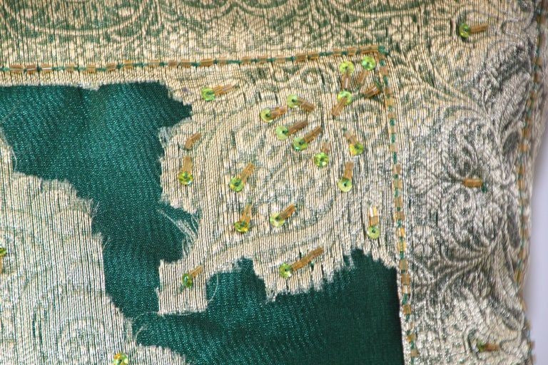 Green Moorish Pillow Embellished with Sequins and Beads