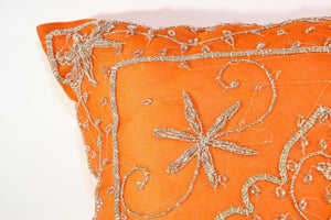 Beaded Orange Throw Pillow Embellished with Sequins