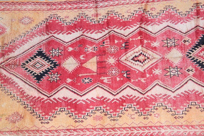 Vintage Moroccan Berber Rug in Saffron, Coral and Black, 71 x 145 in, 1960s
