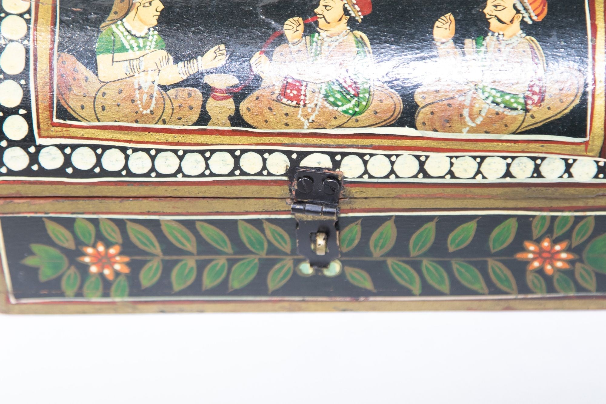 Indian Wood Pen Box with Hand Painted Figural Scenes