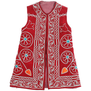 Turkish Folk Art Vest, Embroidered Velvet, Geometric Patterns, 1970