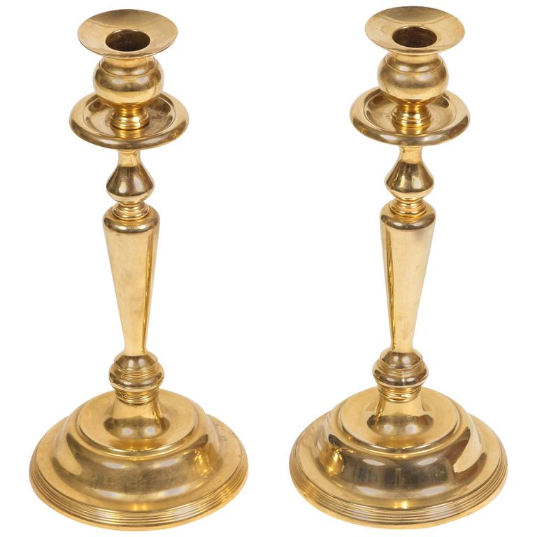 Pair of Polished Brass Candlesticks