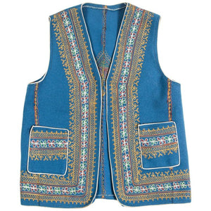 Authentic Ottoman Turkish Blue Cotton Vest, Embroidered, 1970