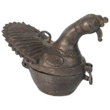 Patinated Bronze Bird Peacock Box India 1900s Folk Art