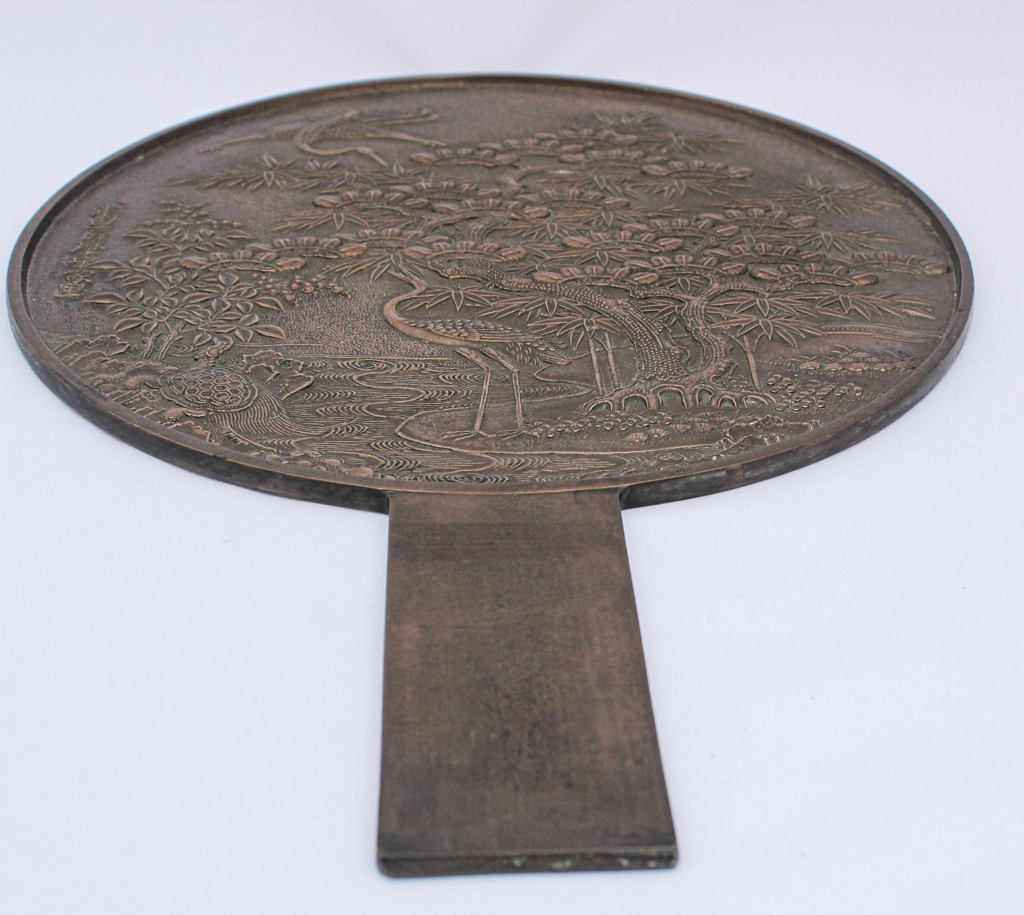 19th Century Oriental Bronze Japanese Kagami Handled Mirror