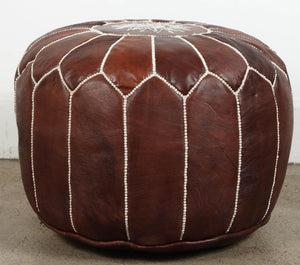 Moroccan Brown Leather Pouf