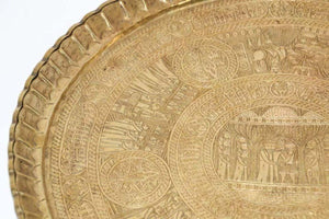 Middle Eastern Egyptian Antique Round Brass Tray 17 in.