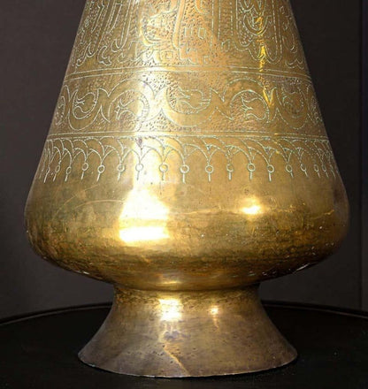 Large Islamic Brass Calligraphic Two-Handled Vase, circa 1920