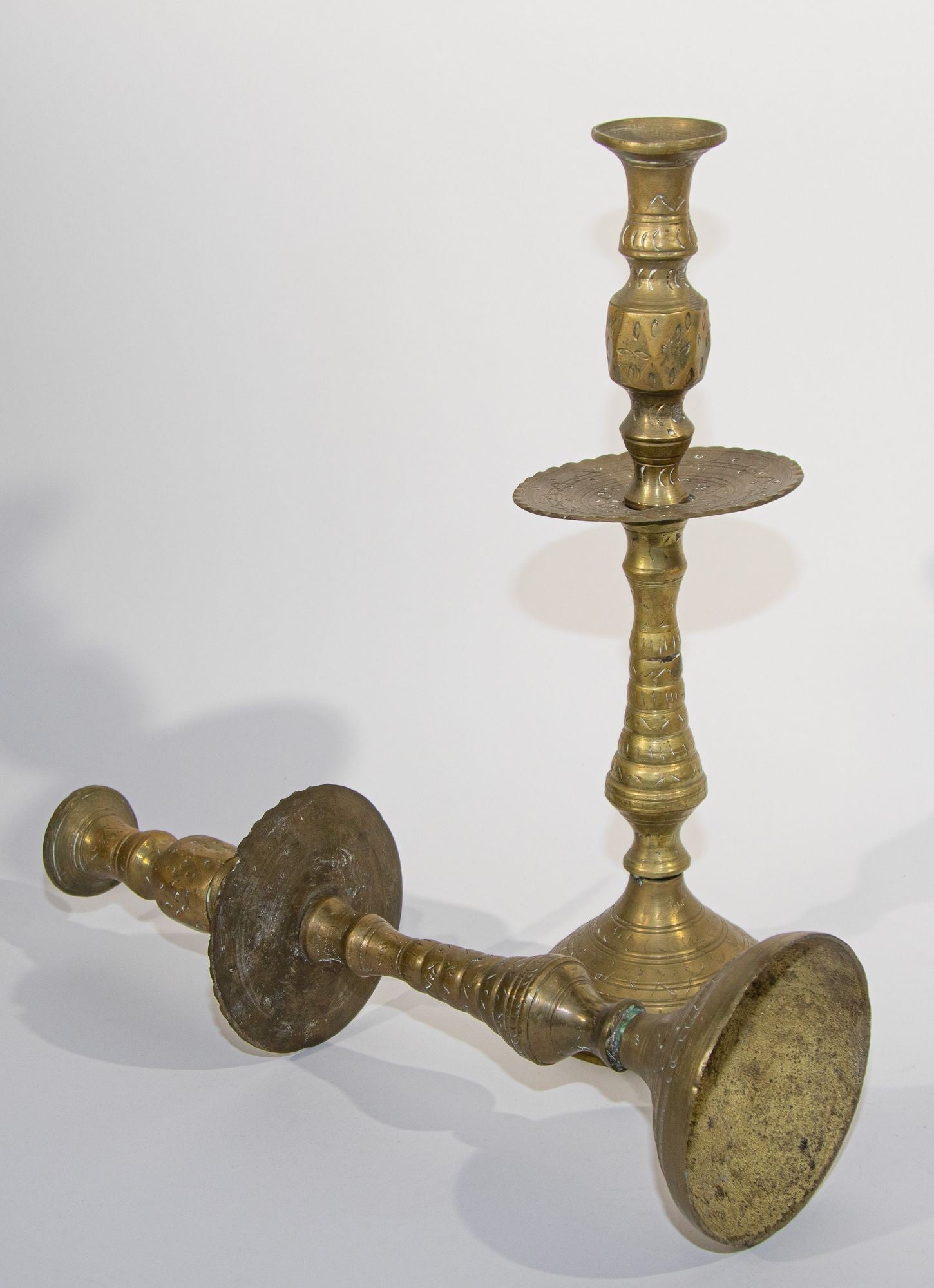 Solid Brass Vintage Moroccan Candle Holder a Pair 1950's