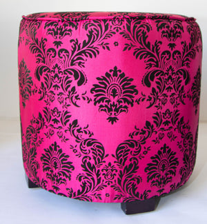 Post Modern Upholstered Moroccan Art Deco Style Pouf in Hot Fuchsia Color