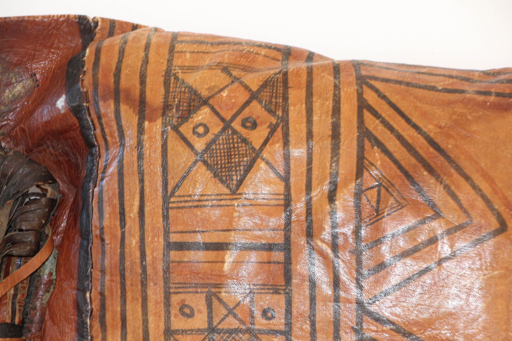 African Tuareg Hand-Tooled Leather Pillow with Fringes