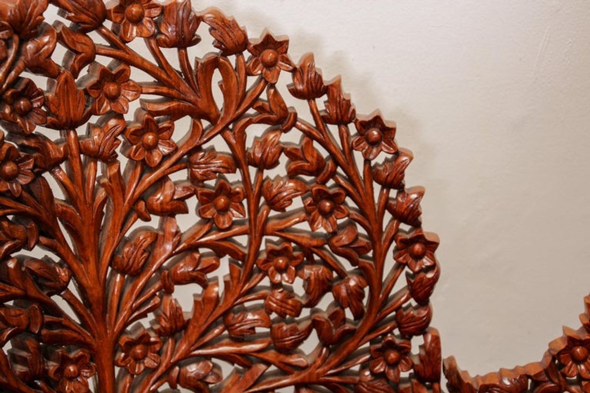 Anglo-Raj Settee with Open Back Hand Carved Tree of Life Back