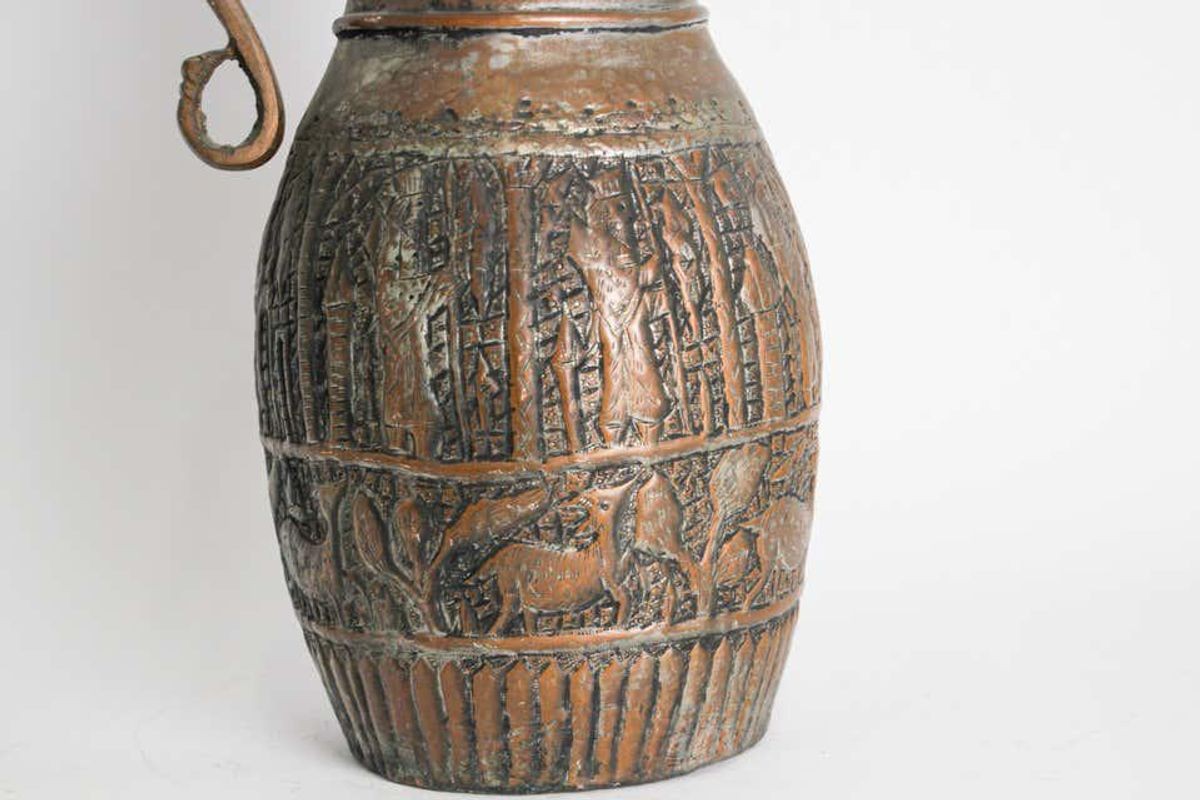 Antique 19th Century Moorish Tinned Copper Ewer, Hand-Hammered, Turkey