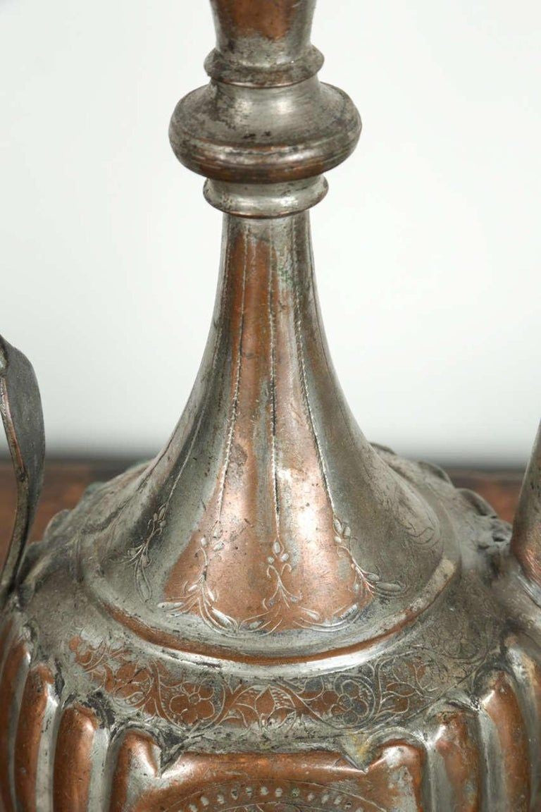 Antique 19th Century Ottoman Turkish Tinned Copper Ewer Ibrik, Islamic Metalwork