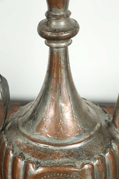 Antique 19th Century Ottoman Turkish Tinned Copper Ewer Ibrik, Islamic Metalwork