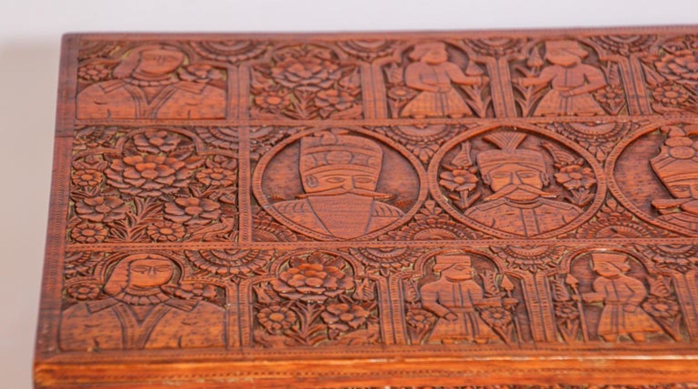 Large Early 19th Century Antique Hand Carved Wooden Mughal Decorative Box