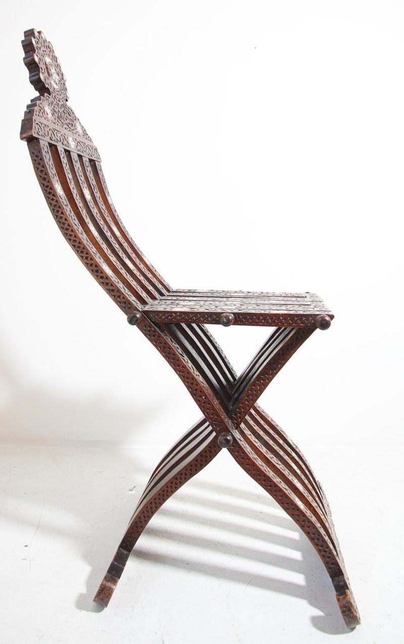 Moorish Moroccan 19th Century Folding Chair Inlaid
