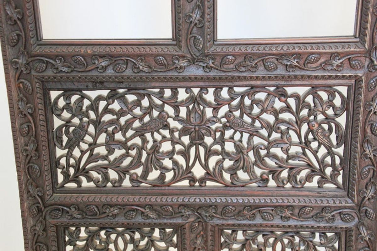 19th Century Anglo-Indian Mughal Carved Hardwood Three-Panel Screen, circa 1880