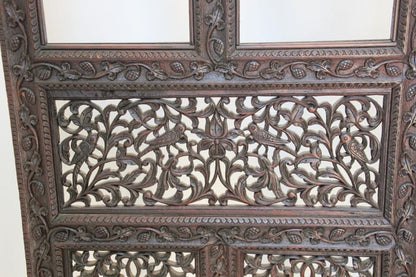 19th Century Anglo-Indian Mughal Carved Hardwood Three-Panel Screen, circa 1880