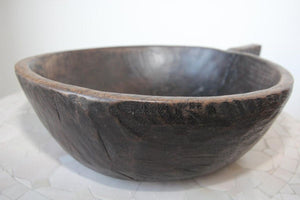 Hand-Carved African Ethiopian Wooden Bowl with Handle