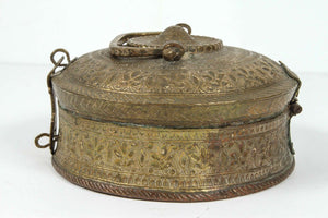 Asian Antique Brass Betel Nut Pandan Box with Lid, Northern India 19th C.