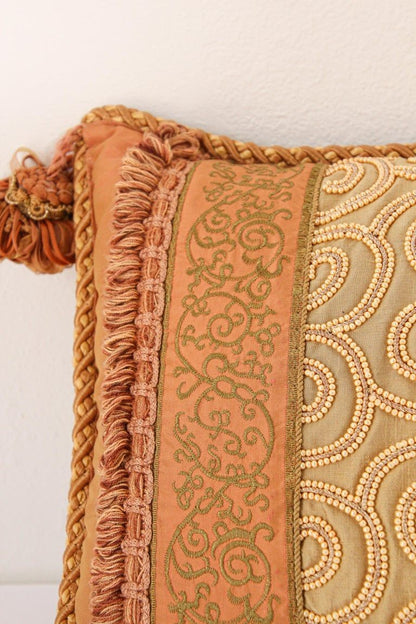 Moorish Style Decorative Throw Pillow by John Richard, Gold Silk, 1980