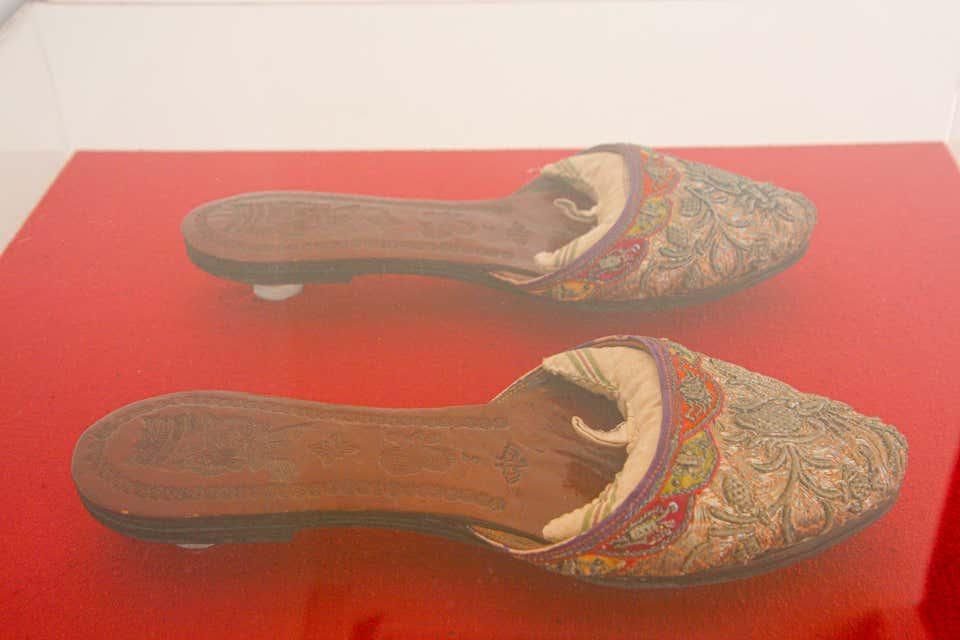 Antique Italian Venetian Shoes Leather and Silk Embroidered Framed