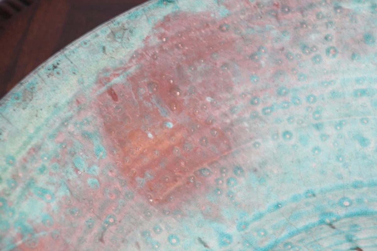 Handcrafted Italian Art Studio Large Stoneware Bowl Aqua Color