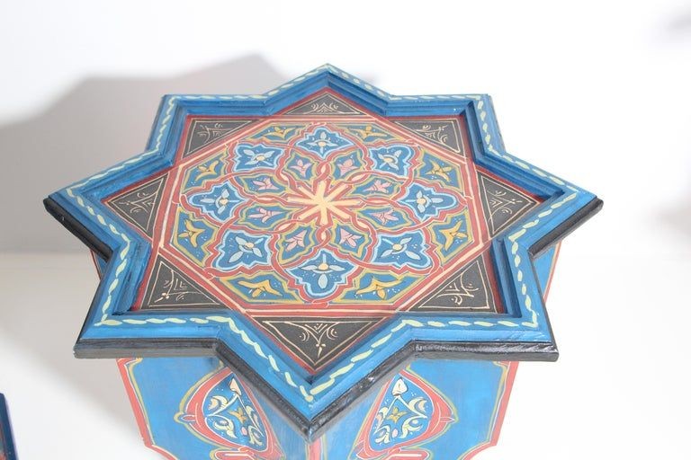 Moroccan Moorish Star Shape Blue Pair of Side Drinks tables 1960s
