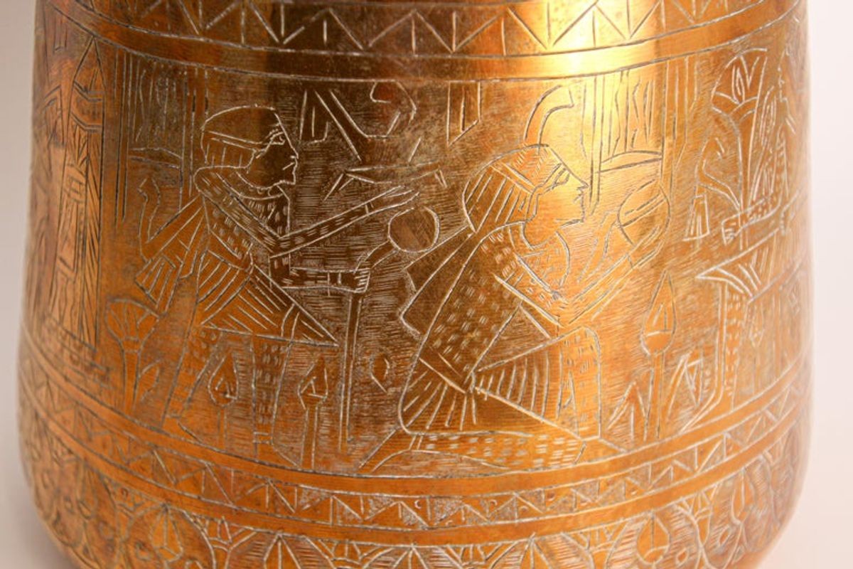 Hand Etched Egyptian Brass Vessel Jardiniere, 19th Century
