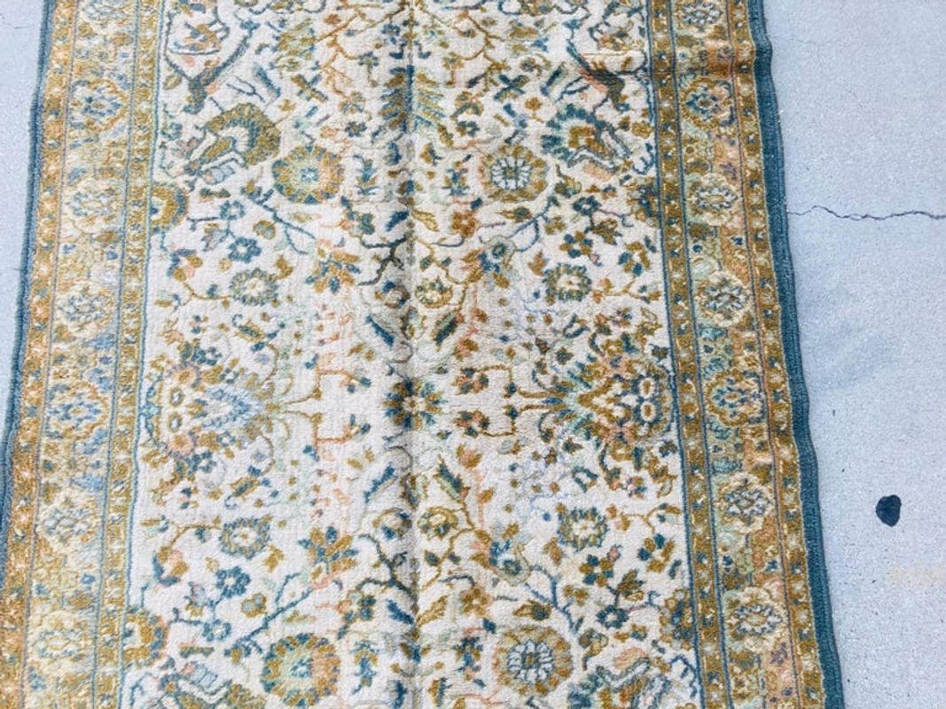 1950s Hand Knotted Green Runner from Turkey