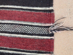 Moroccan Vintage Flat-Weave Black Camel Hair Tribal Rug