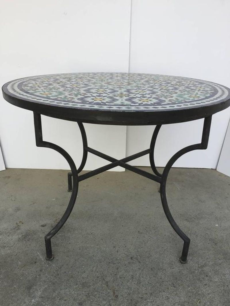 Moroccan Outdoor Mosaic Tile Table from Fez in Traditional Moorish Design