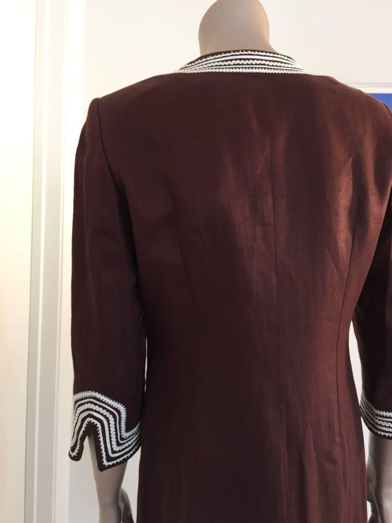 Escada Linen Chocolate Brown Caftan Dress Coat - E-mosaik Escada Linen Chocolate Brown Caftan Dress Coat - E-mosaik